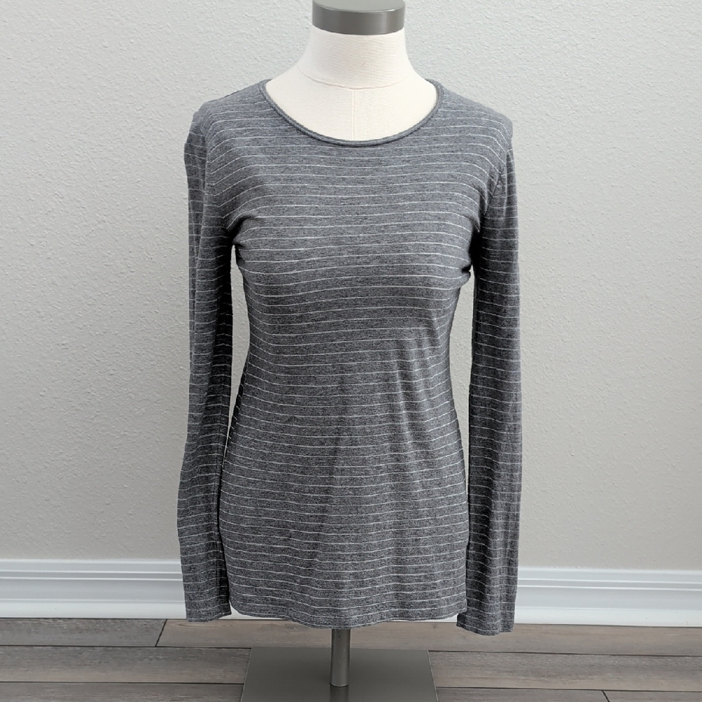 Elegant Gray Striped Long Sleeve Top